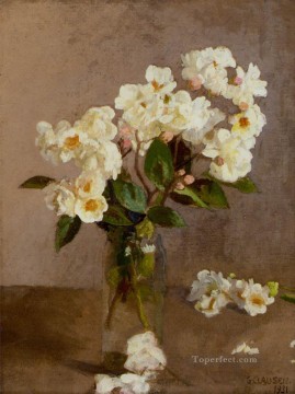  roses Oil Painting - Little White Roses modern flower impressionist Sir George Clausen